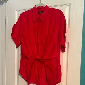 Ralph Lauren Black Label Vibrant Red Blouse with Waist Tie